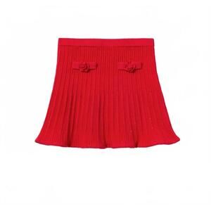 NEW SELF-PORTRAIT girl's ribbed knit skirt in red